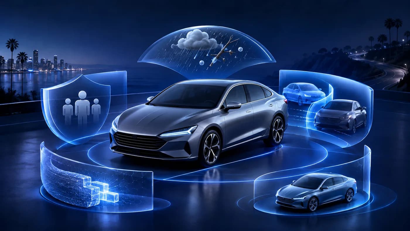 Auto insurance coverage terms shown as layers of vehicle protection